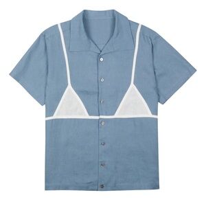 Fashion Brand Company Bikini Bod Linen Bowling Shirt Blue size XS
